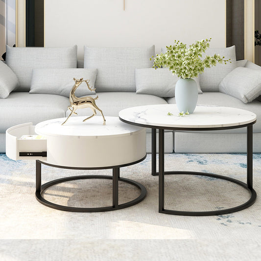 Modern Minimalist Slate Round Coffee Table Combination